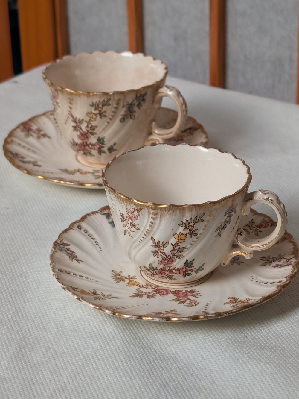 Antique 4 pcs French Sarreguemines Louis XV Demitasse Cup and Saucer Sets
